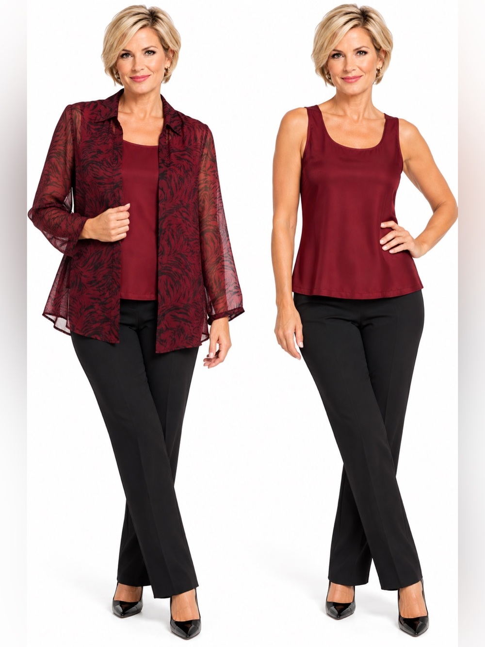 Vintage Dué per Dué 100% Silk 2-Pc Set Size 6 Burgundy Black Animal Print NWT
